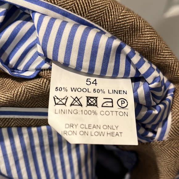 Linen Blazer Vicomte A. 2-Button Light Brown(Tan)/Cream Large EUC - Picture 11 of 14